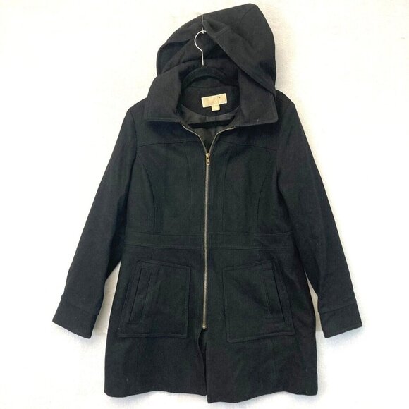 Michael by Michael Kors Women’s Black Wool Coat Large L Zip Up Jacket Heavy Warm - Picture 1 of 16